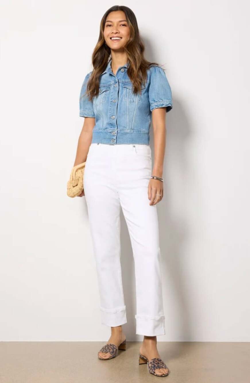 Evereve NWT Ever Straight w/ Cuff Jeans in White Size 31